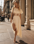Asymmetrical Lace Midi Dress - Yellow