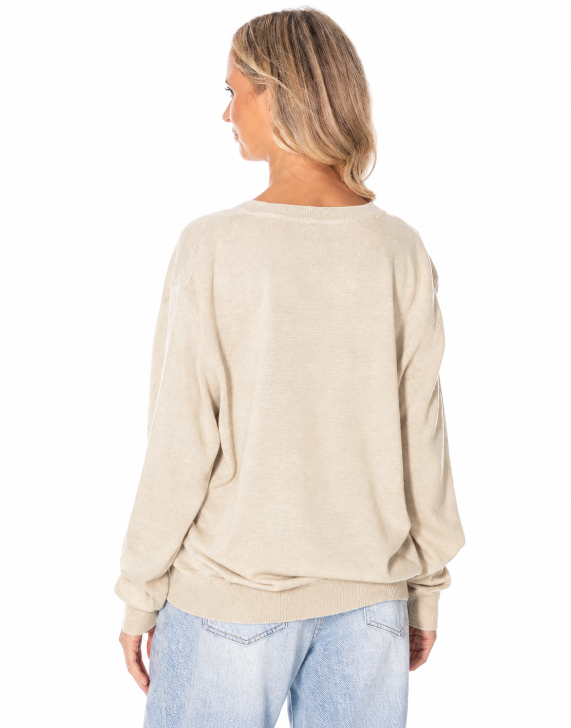 V Neck Fine Knit Sweater - Apricot