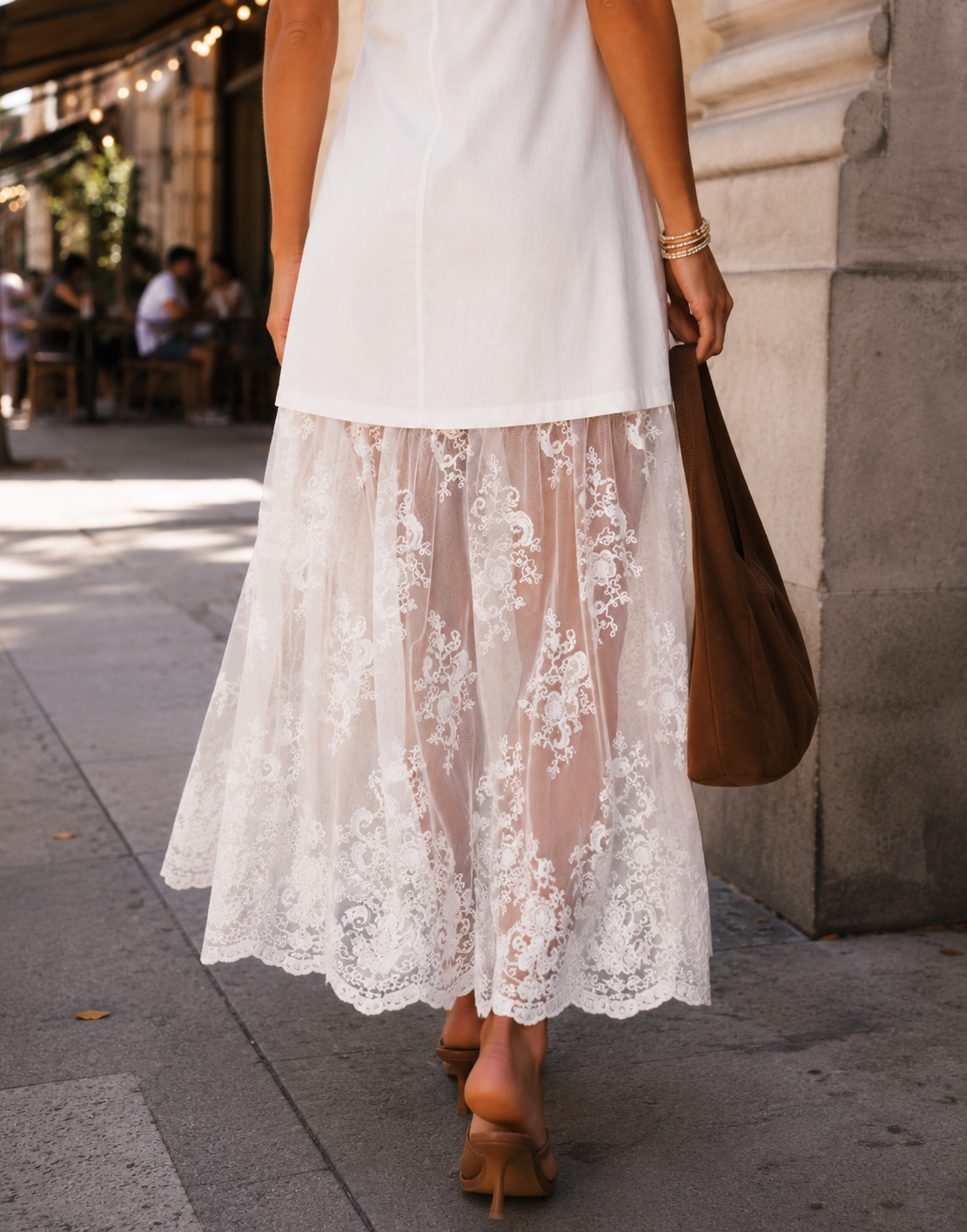 Lace-Trim Cami Dress - White