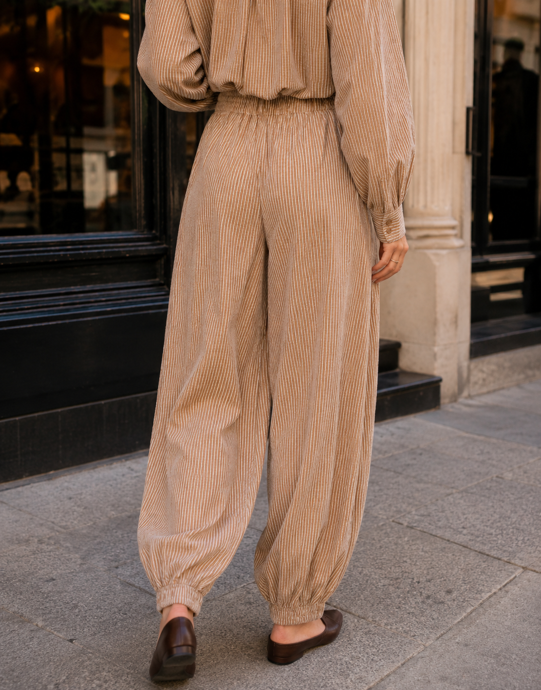 Striped Shirt And Pant Set - Brown