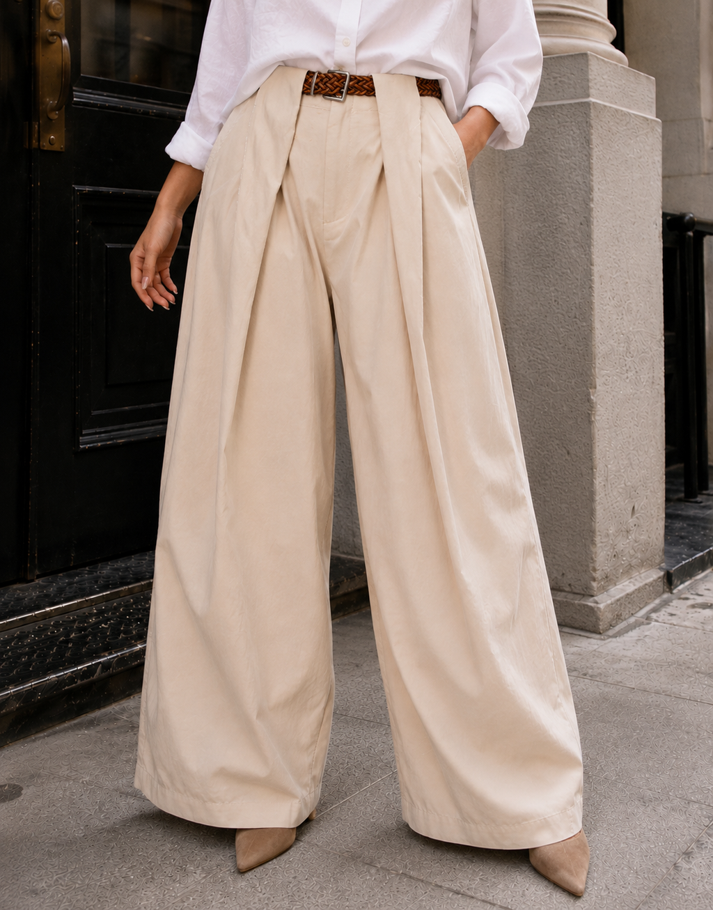 Linen Belted Balloon Pant - Apricot