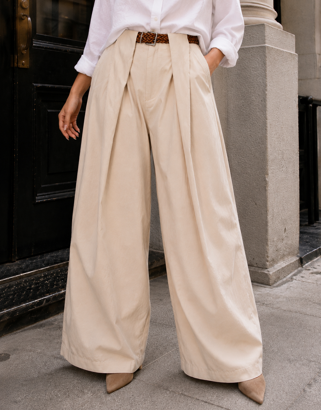 Linen Belted Balloon Pant - Apricot