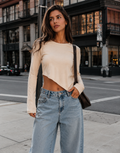 Long-Sleeve Asymmetric Crop Top - Apricot