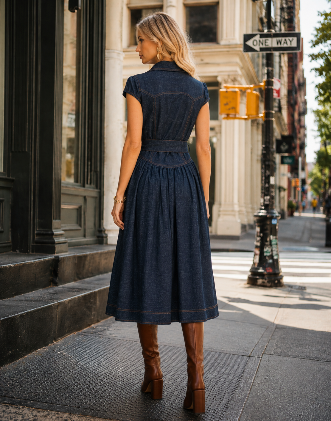 Button-Up Denim Midi Dress - Denim
