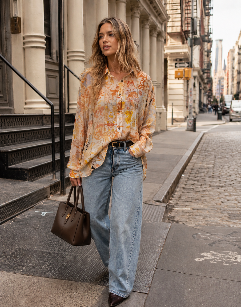 Floral Button-Down Tunic Top - Multi
