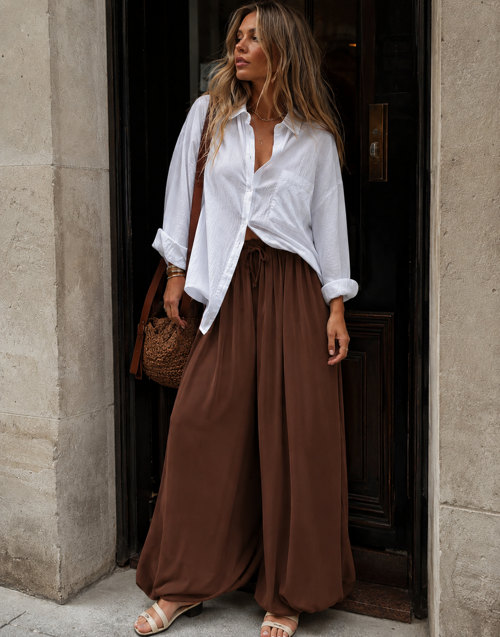 Flowy Wide-Leg Pant - Brown