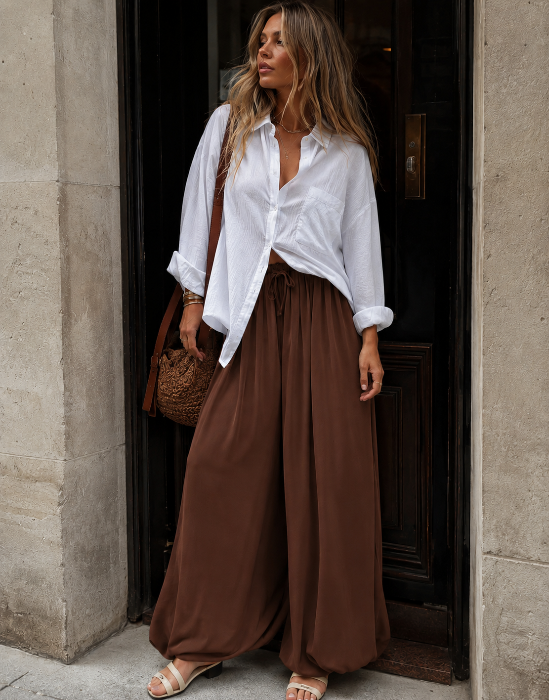 Flowy Wide-Leg Pant - Brown