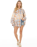 Oversized Bleached Plaid Button Up Shirt - Orange