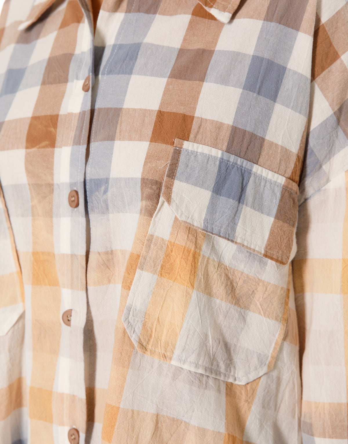 Oversized Bleached Plaid Button Up Shirt - Orange