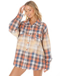 Oversized Bleached Plaid Button Up Shirt - Blue
