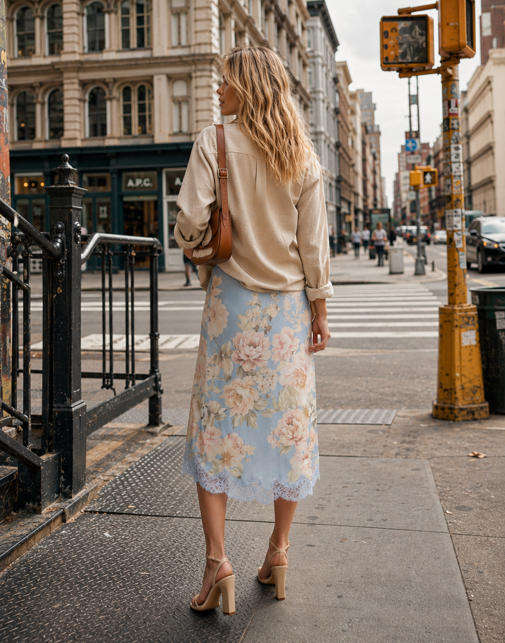 Floral Midi Skirt - Light Blue