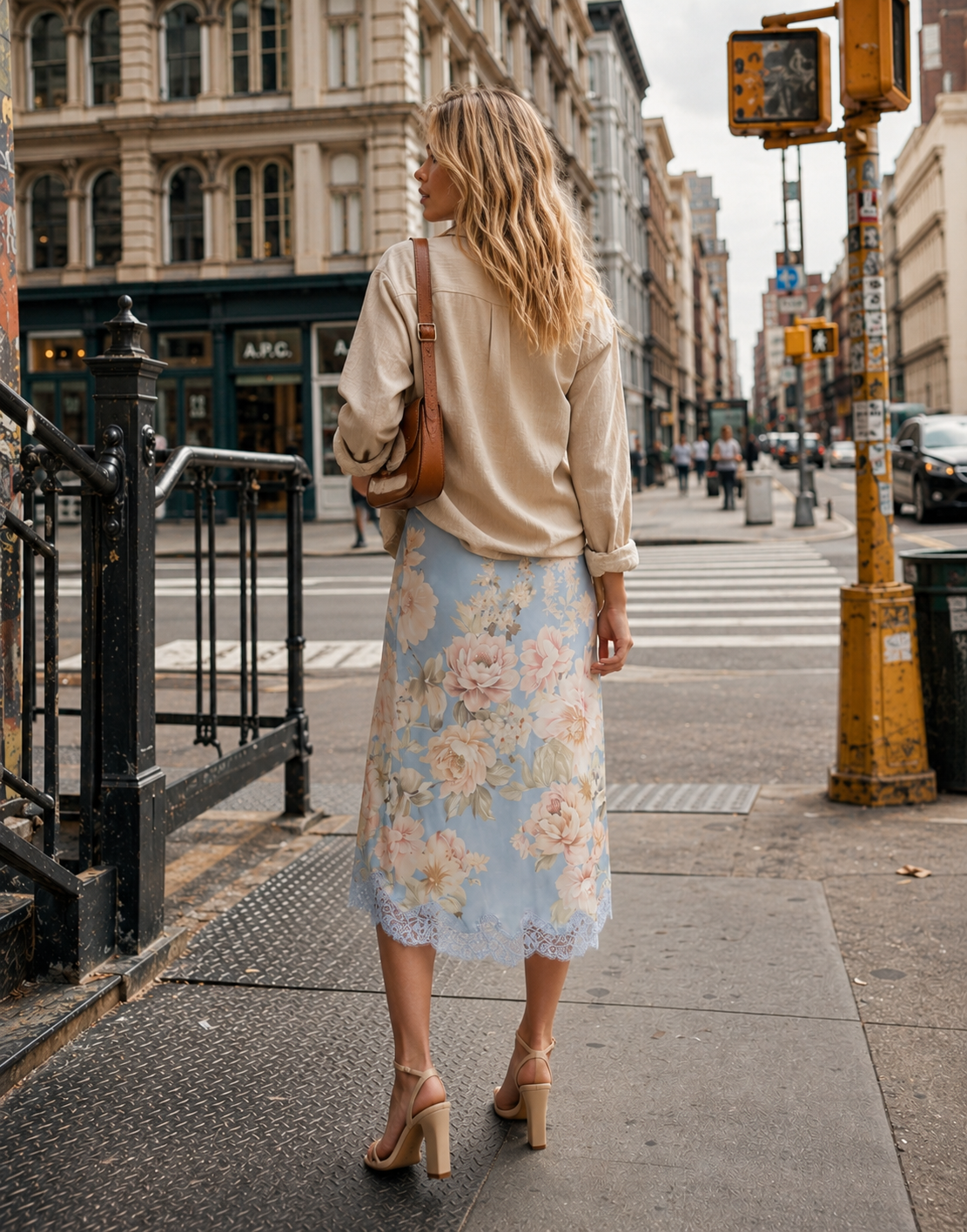 Floral Midi Skirt - Light Blue