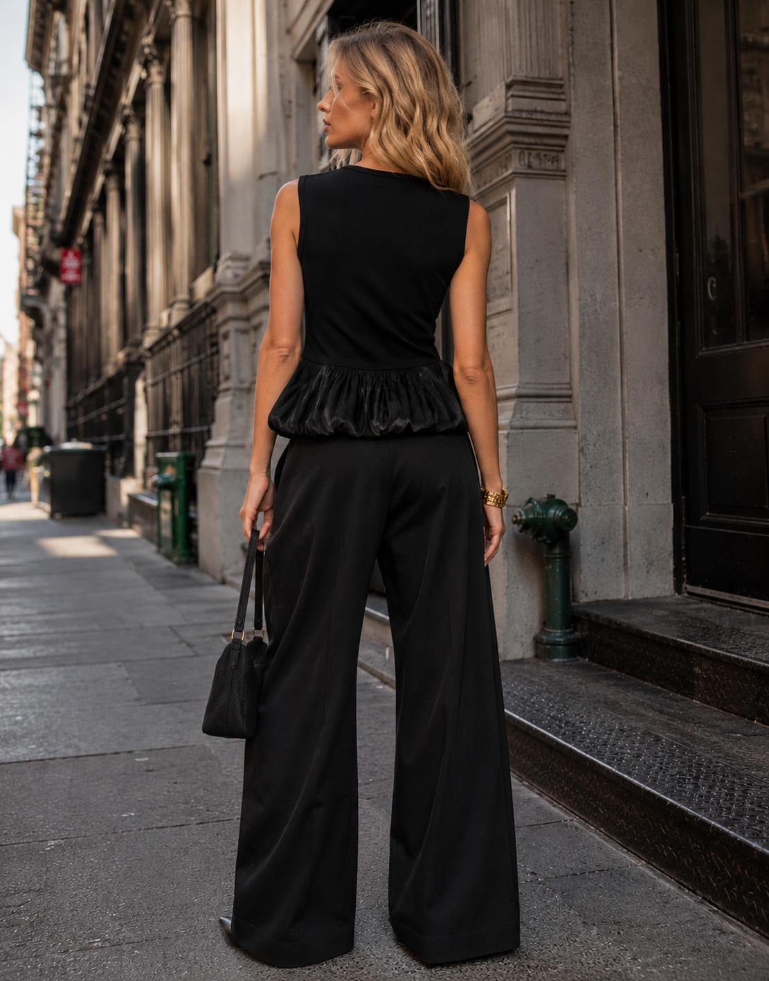 Peplum Sleeveless Top - Black