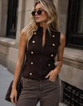 Military Button Vest - Brown