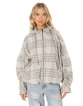 Oversized Plaid Hooded Zip Jacket - White