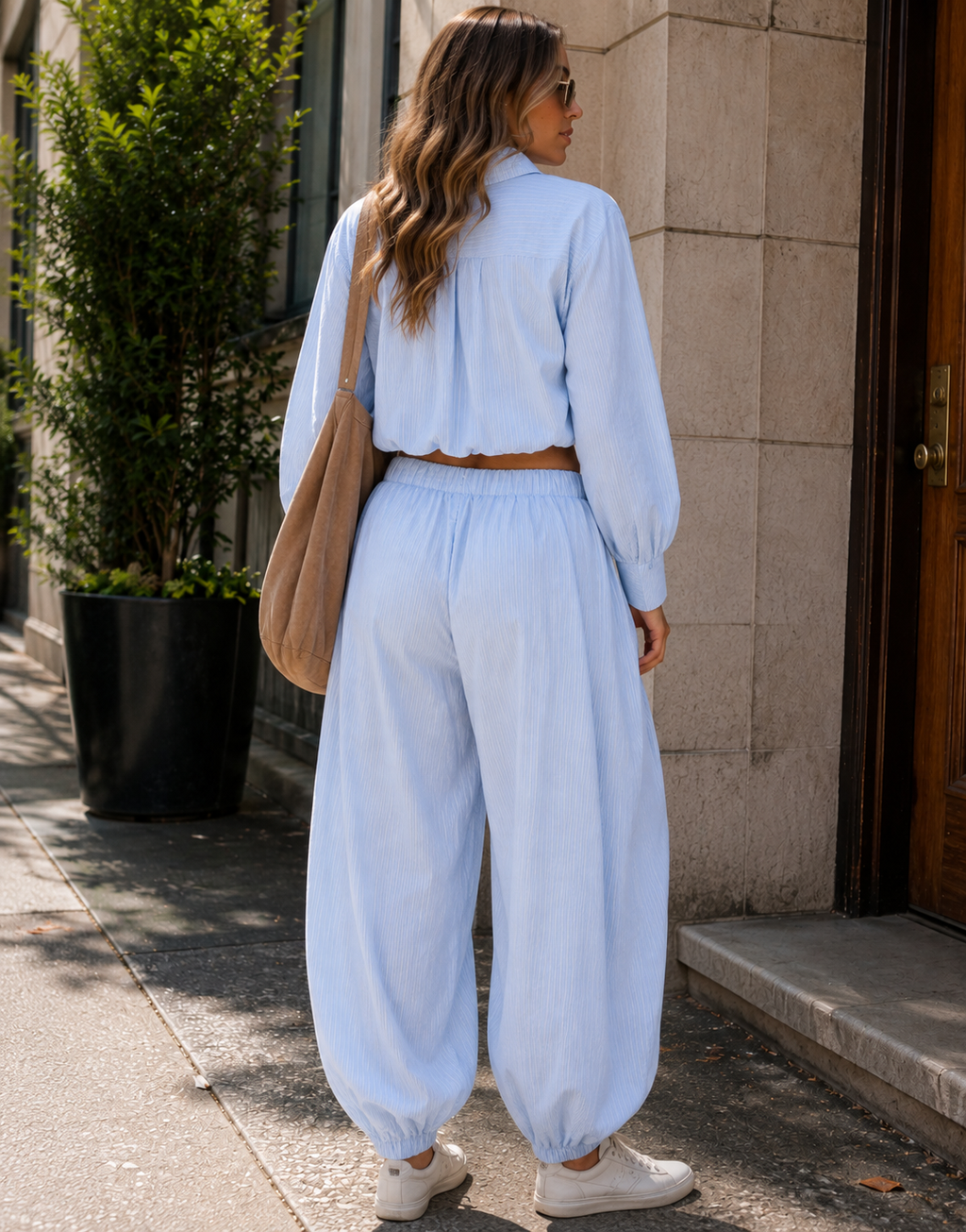 Striped Shirt And Pant Set - Blue
