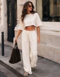 Crop Tee And Wide-Leg Pant Set - Beige