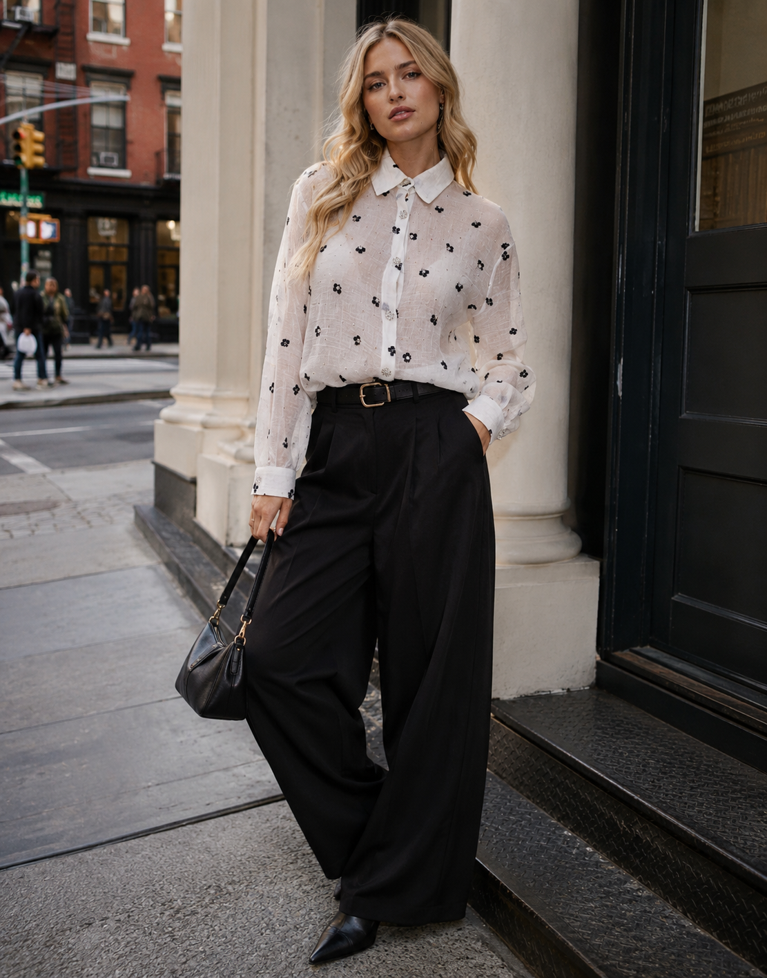 Sheer Floral Button-Down - White