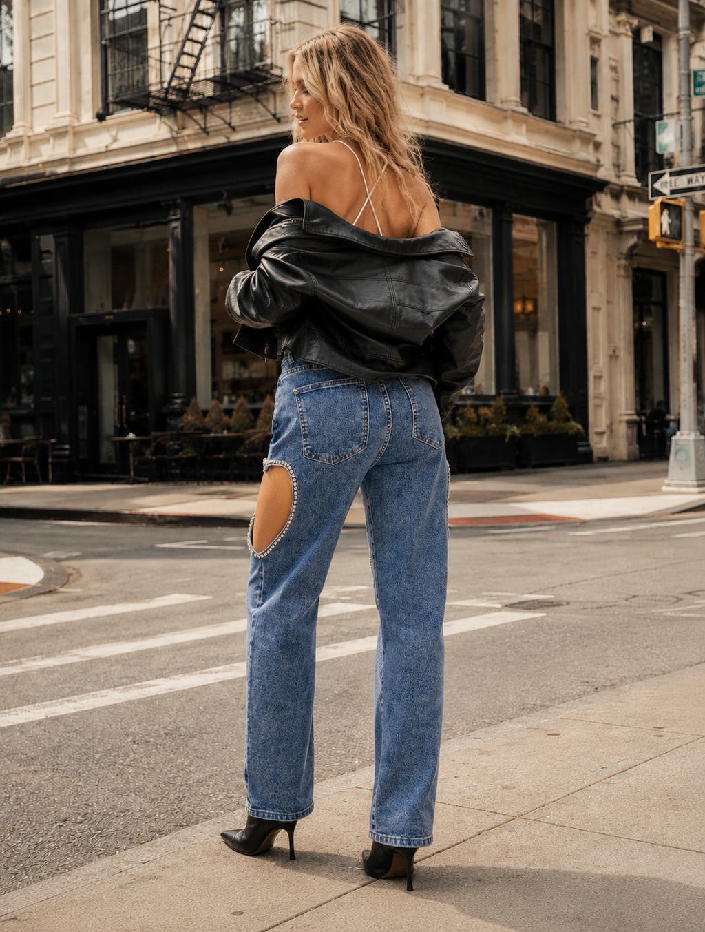Cutout Denim Wide-Leg Jeans - Denim