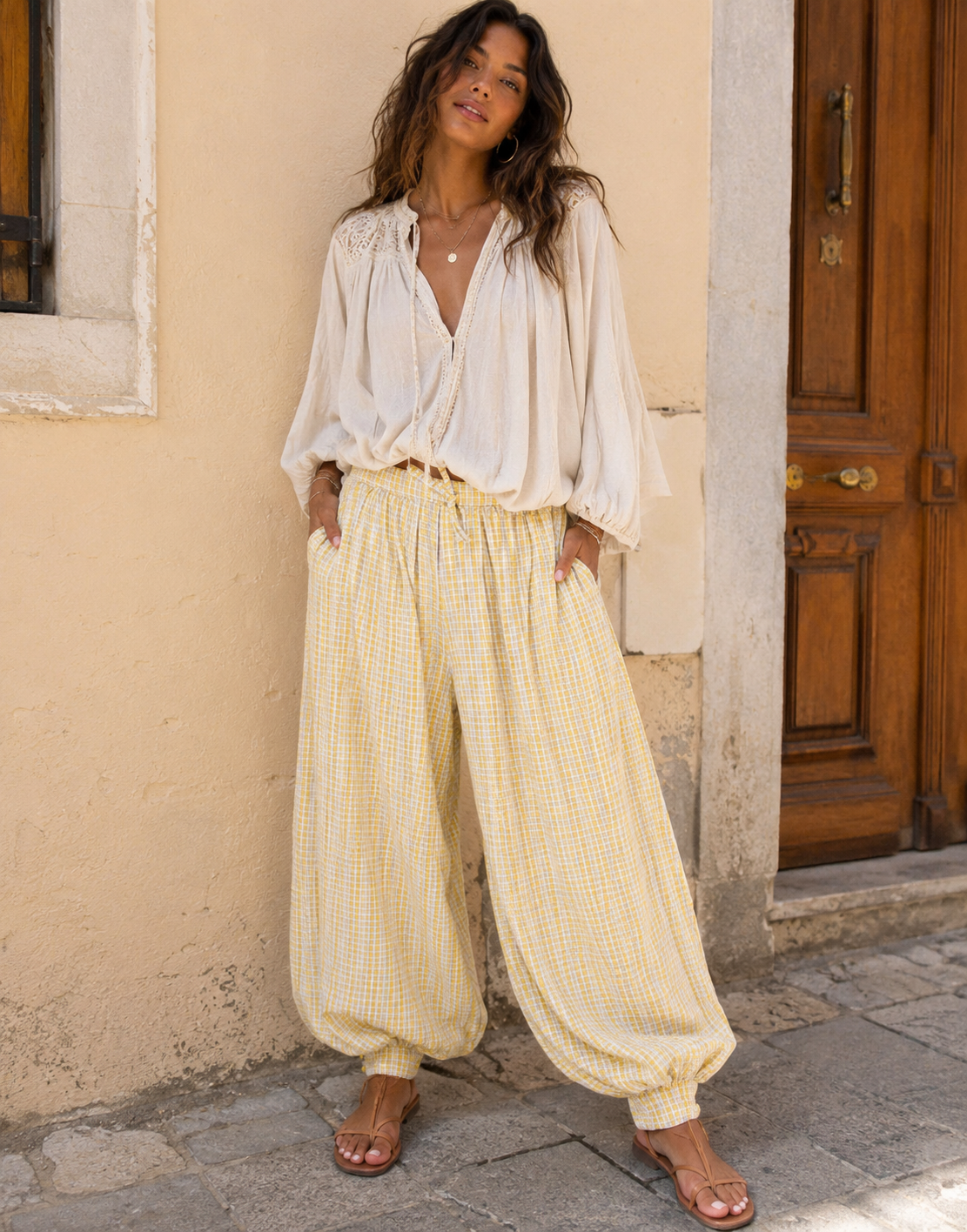 Pleated Wide-Leg Pant - Yellow