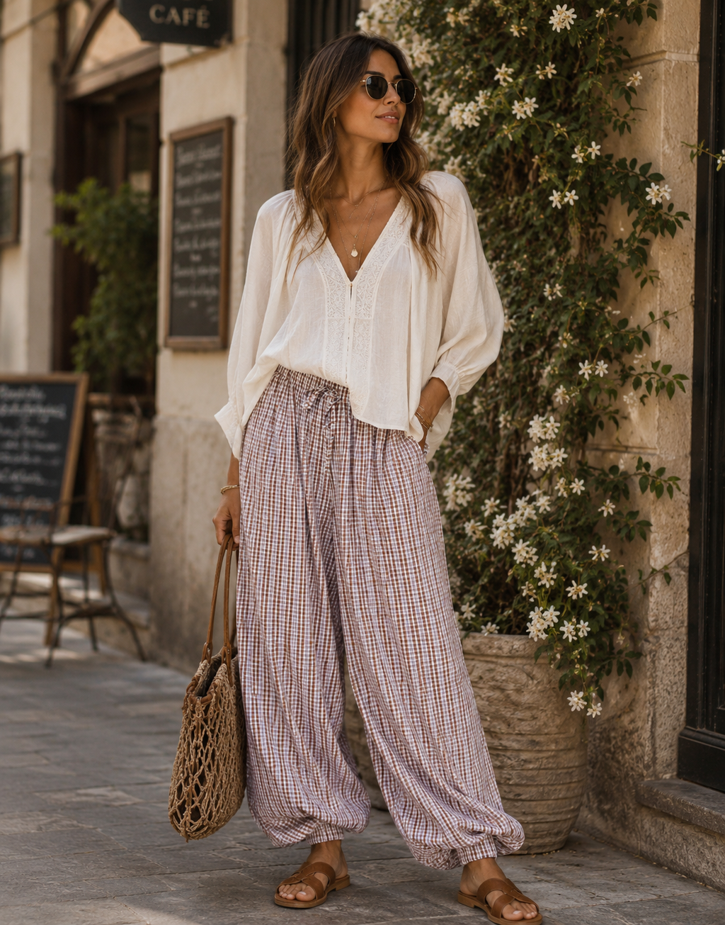 Pleated Wide-Leg Pant - Brown