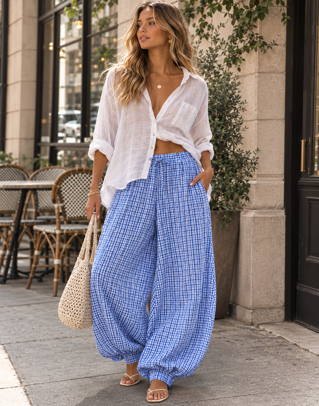 Pleated Wide-Leg Pant - Blue