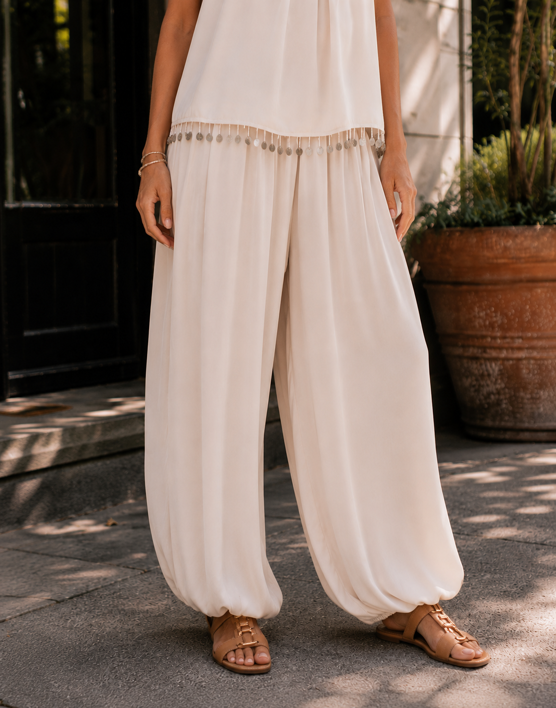 Cami And Flowy Pant Set - Apricot