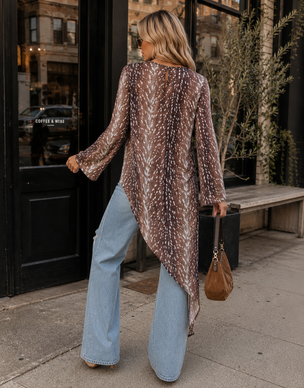 Fawn Print Satin Asymmetric Dress - Leopard