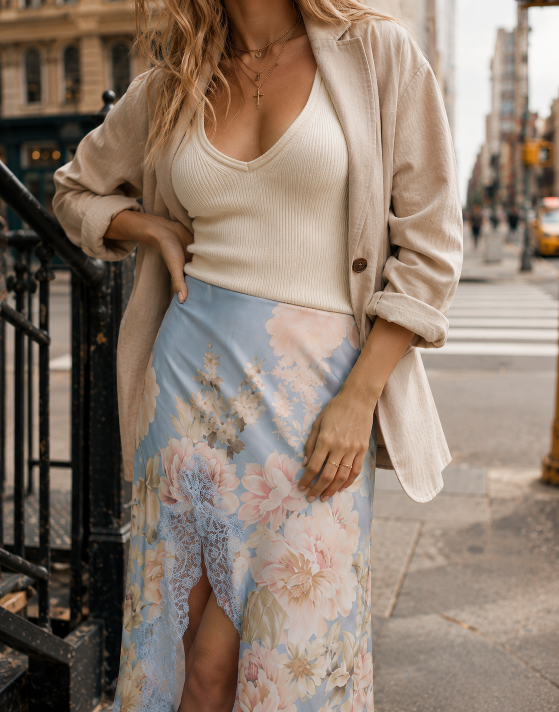 Floral Midi Skirt - Light Blue