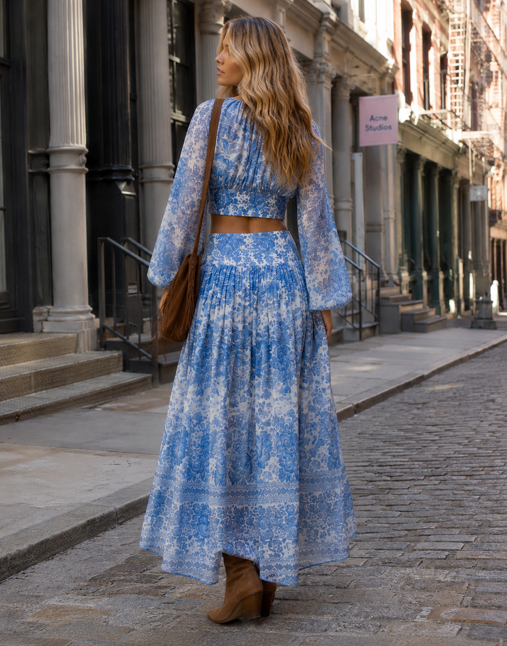 Two-Piece Set With Crop Top And Maxi Skirt - Light Blue