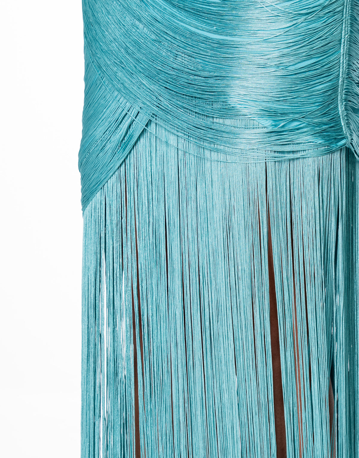 Fringe Cowl Neck Maxi Slip Dress - Blue