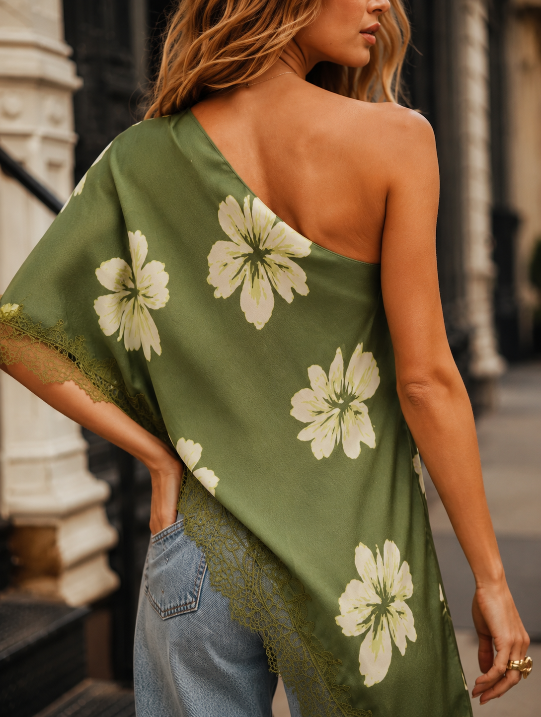 Asymmetrical Floral Top - Green