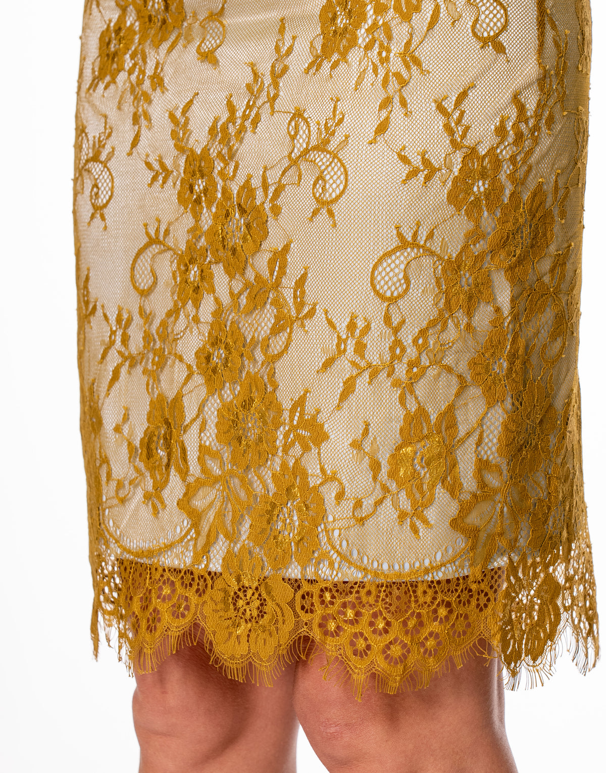 Lace Pencil Midi Skirt - Yellow