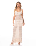 Crochet Fringe Tier Bustier Maxi Dress - Beige