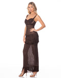 Crochet Fringe Tier Bustier Maxi Dress - Brown