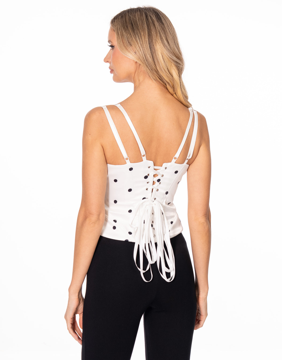 Polka Dot Lace Up Bustier Top - White