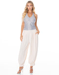 Rhinestone Halter Knit Top - Grey