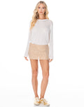 Rhinestone Mini Skirt - Beige