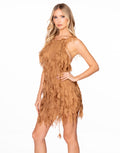 Leaf Applique Chiffon Mini Dress - Brown