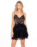 Lace Ruffle Tier Mini Slip Dress - Black