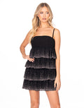 Rhinestone Ombre Tiered Mini Dress - Black