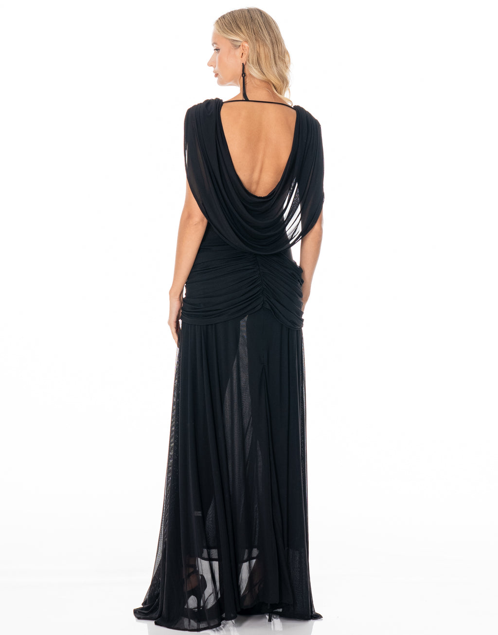 Draped Grecian Maxi Dress - Black