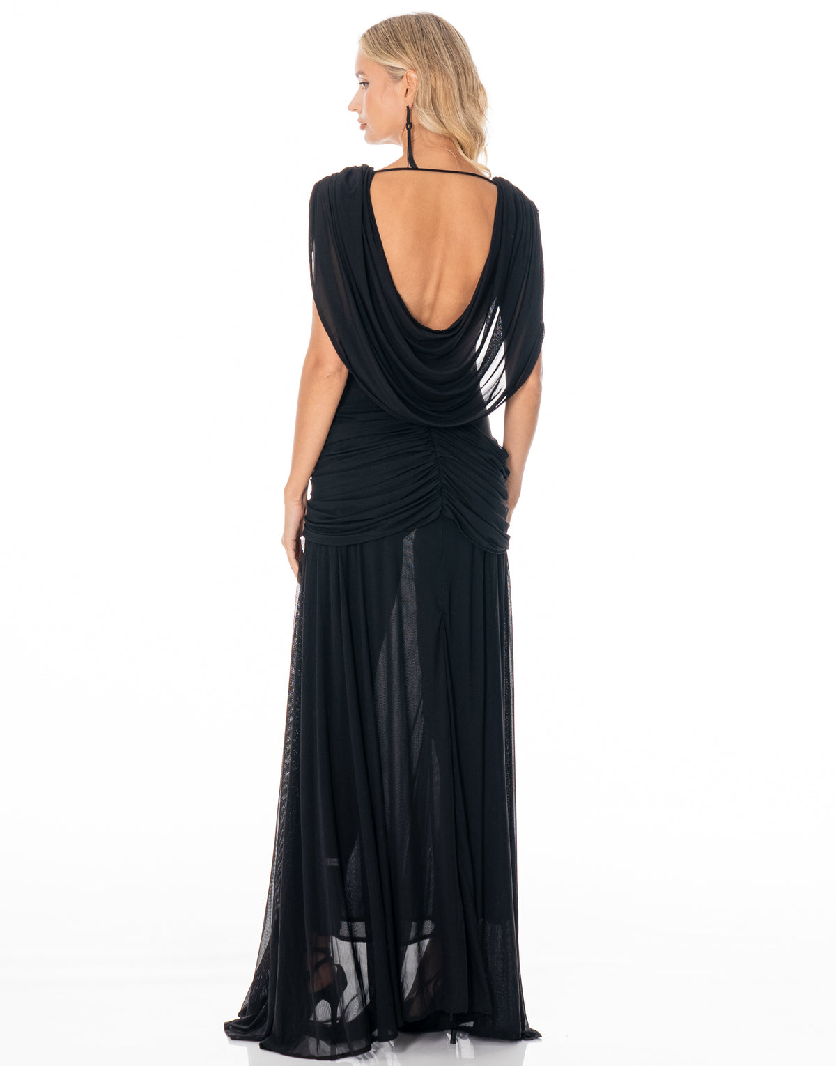 Draped Grecian Maxi Dress - Black