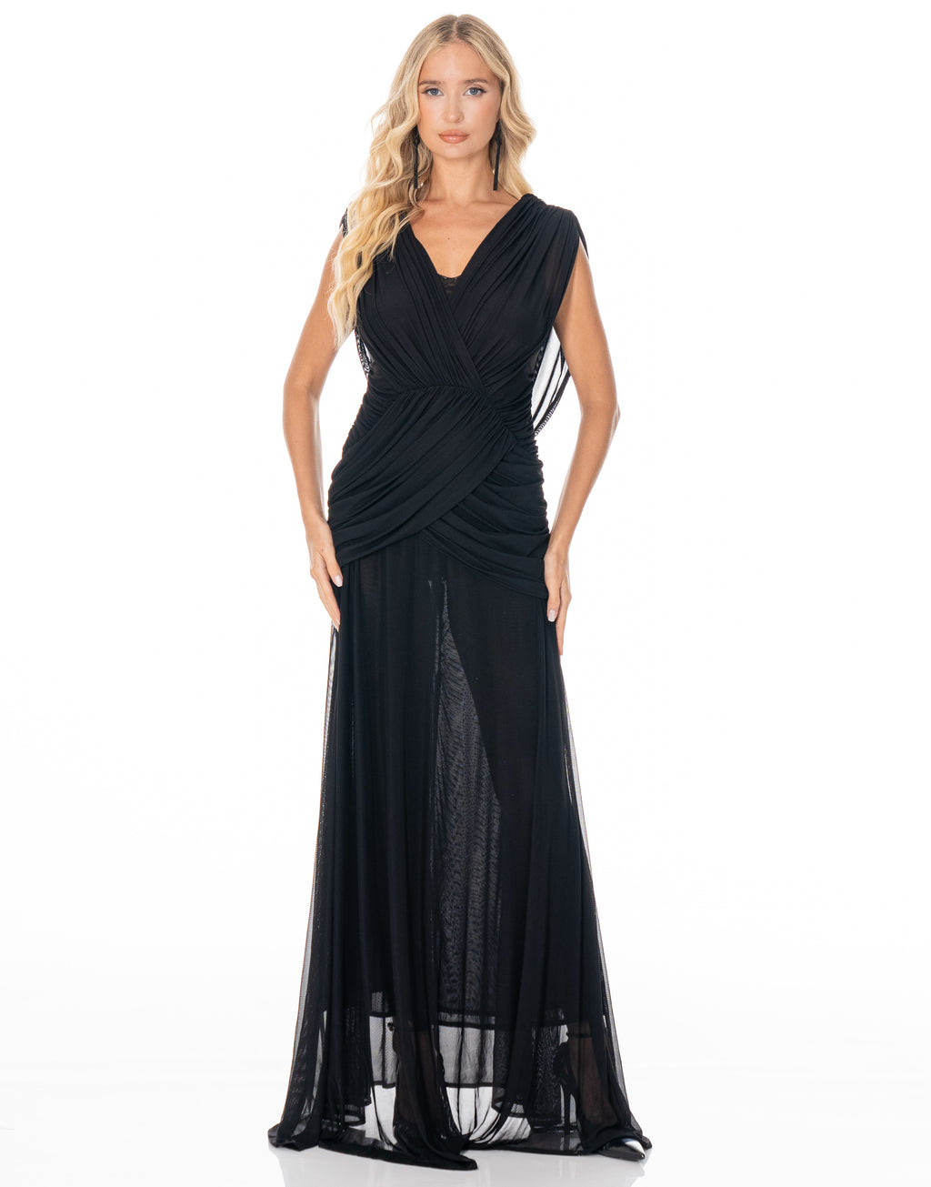 Draped Grecian Maxi Dress - Black