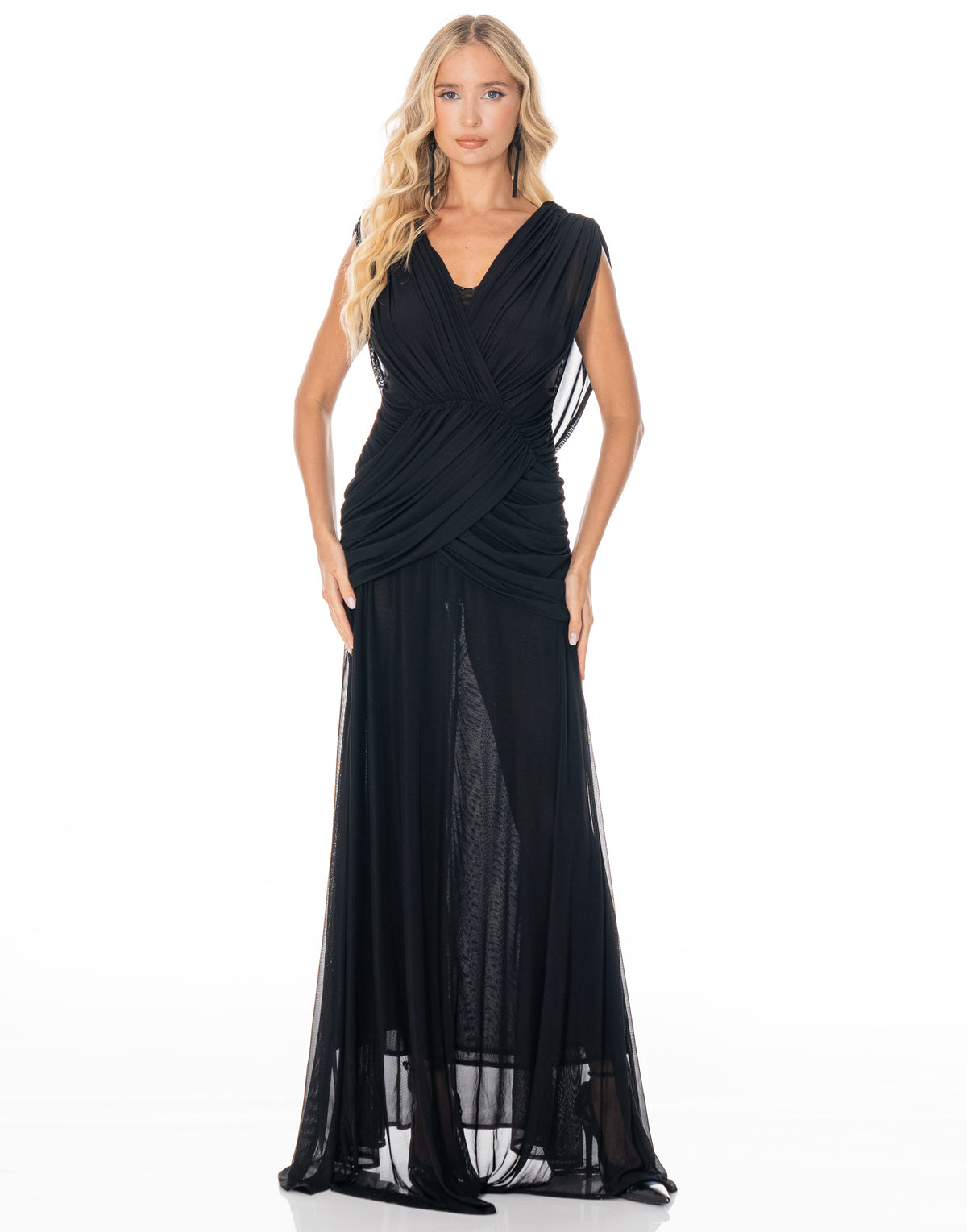 Draped Grecian Maxi Dress - Black