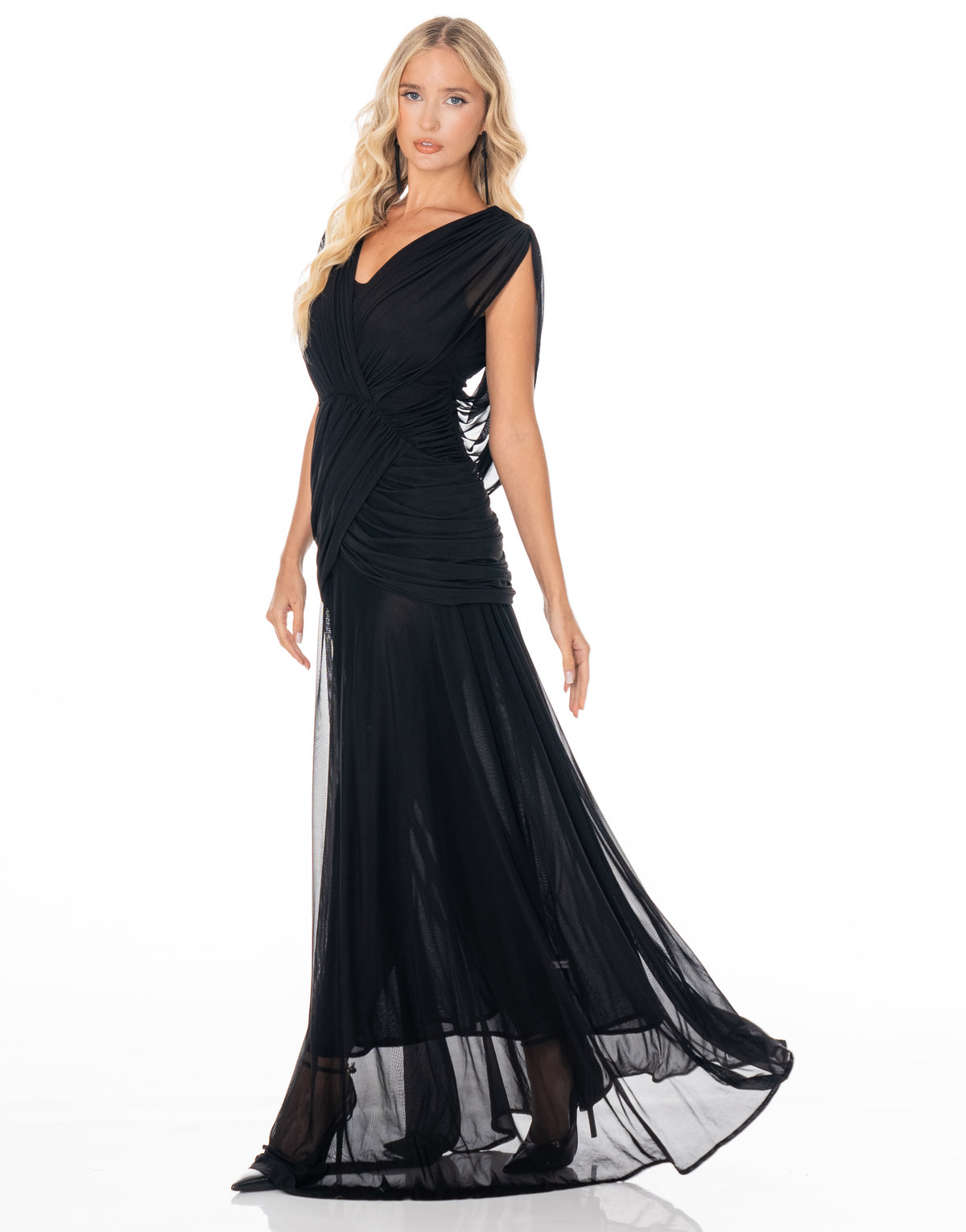 Draped Grecian Maxi Dress - Black