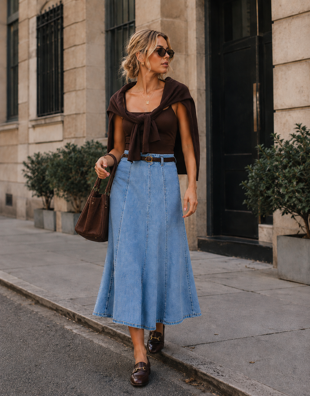 Denim Midi Skirt - Denim