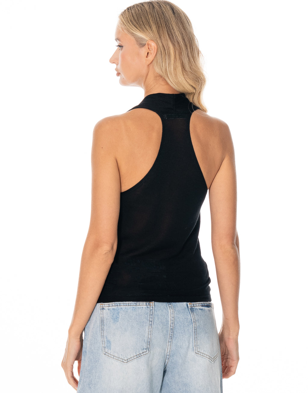 Sleeveless Surplice Halter Knit Top - Black