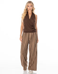 Sleeveless Surplice Halter Knit Top - Brown