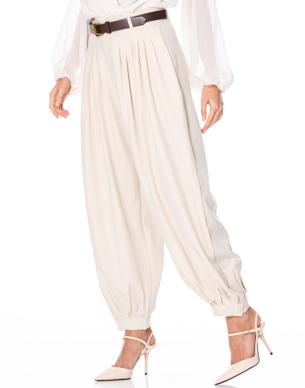 Belted Balloon Pants - Apricot